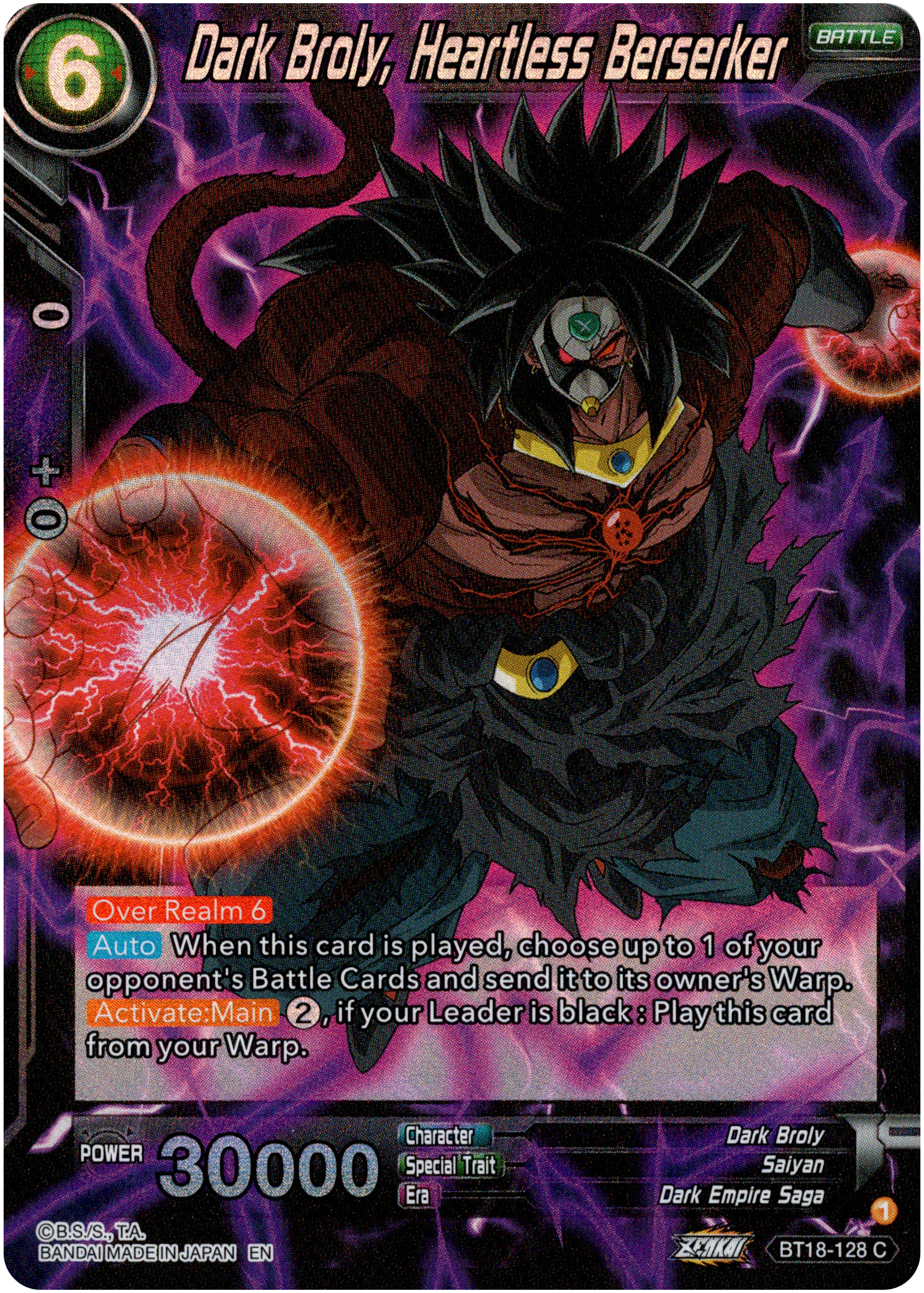 Dark Broly, Heartless Berserker - BT18-128 - Dawn of the Z-Legends - Parallel Foil - Card Cavern