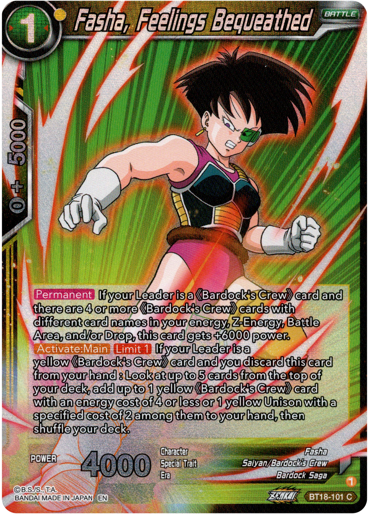 Fasha, Feelings Bequeathed - BT18-101 - Dawn of the Z-Legends - Parallel Foil - Card Cavern