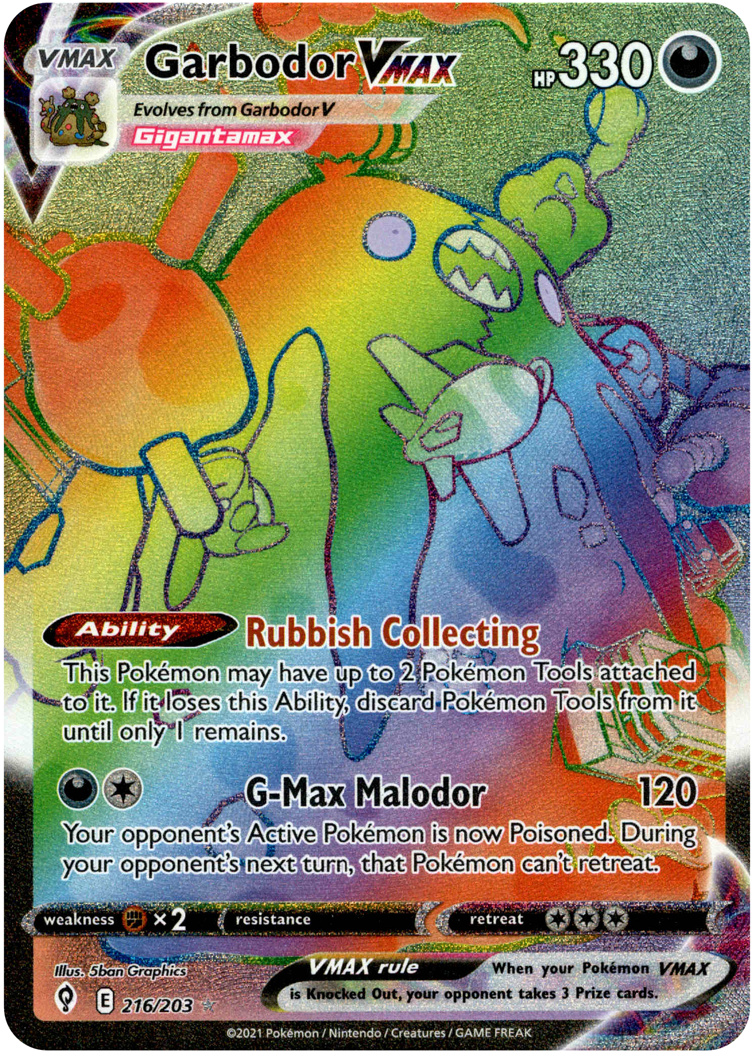 Garbodor VMAX Hyper Rare - 216/203 - Evolving Skies - Holo - Card Cavern