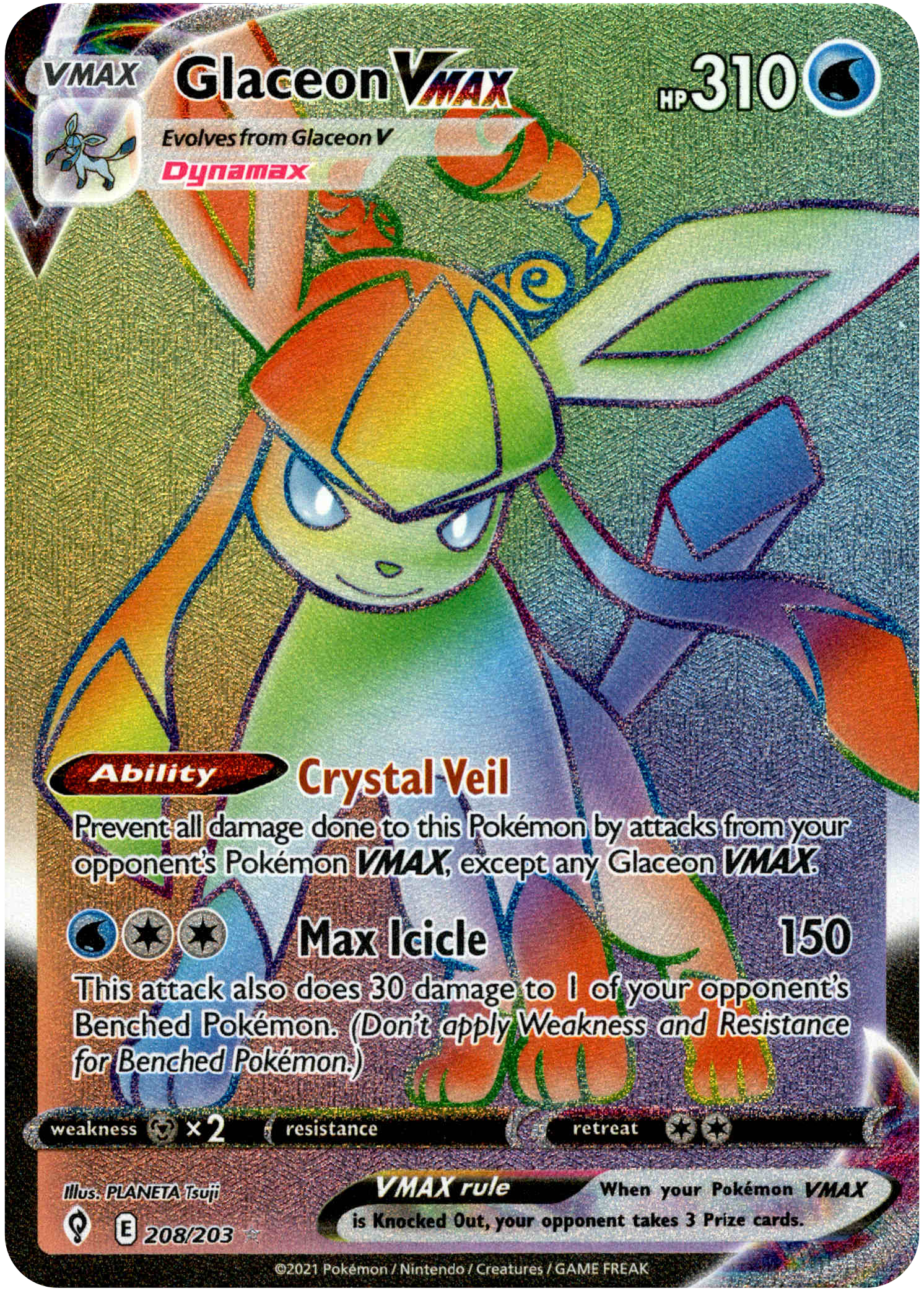 Glaceon VMAX Hyper Rare - 208/203 - Evolving Skies - Holo - Card Cavern