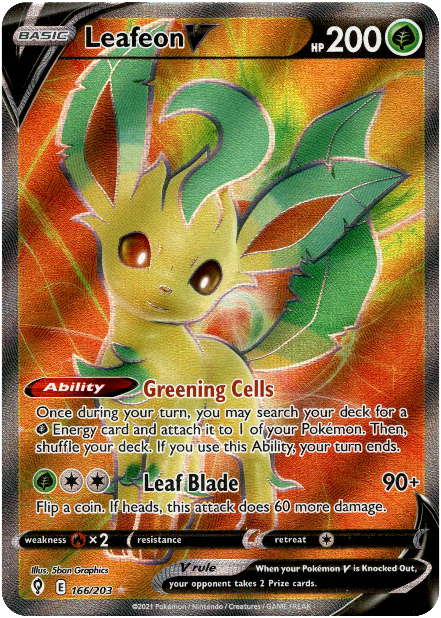 Leafeon V Full Art - 166/203 - Evolving Skies - Holo - Card Cavern