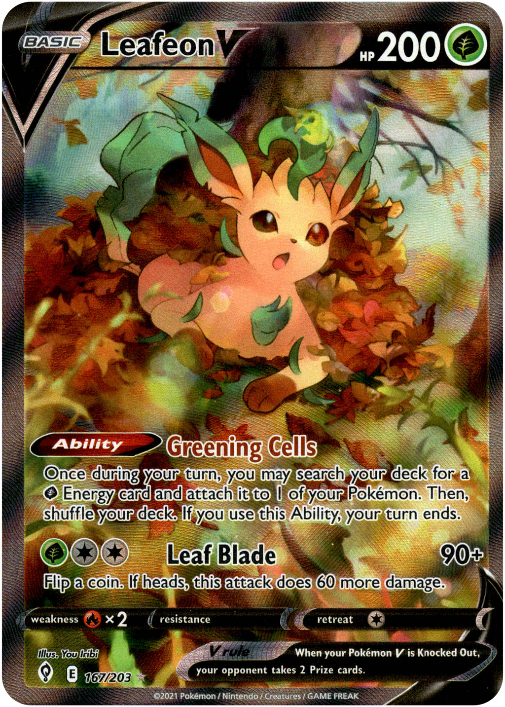 mega leafeon pokemon card Leafeon V Alternate Art - 167/203 - Evolving Skies