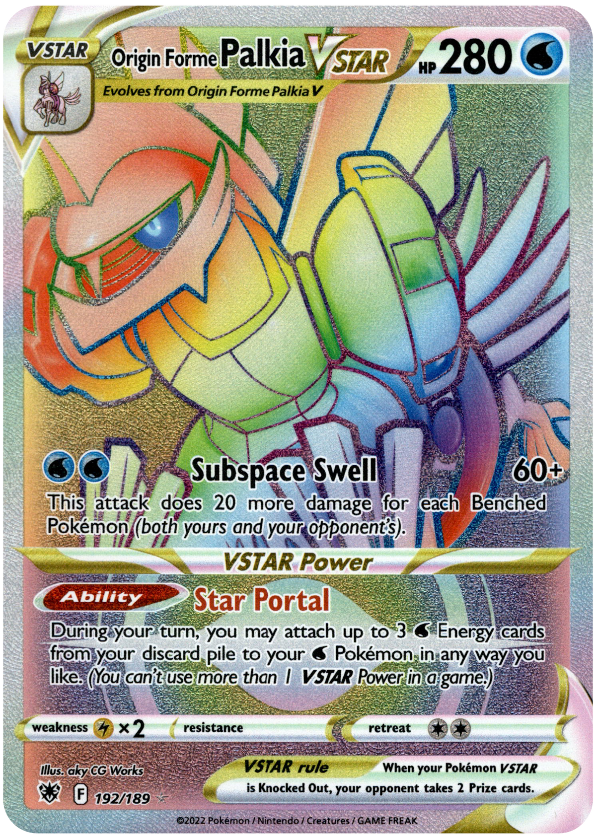 Origin Forme Palkia VSTAR Hyper Rare - 192/189 - Astral Radiance - Holo - Card Cavern