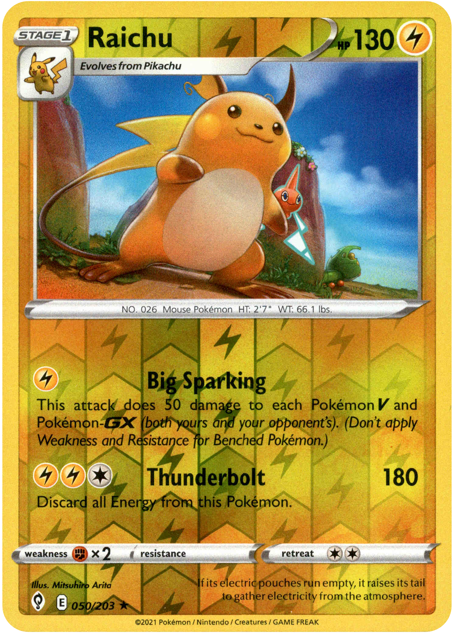Raichu - 050/203 - Evolving Skies - Reverse Holo - Card Cavern