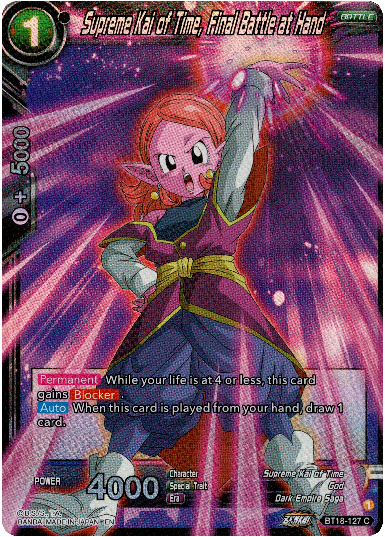 Supreme Kai of Time, Final Battle at Hand - BT18-127 - Dawn of the Z-Legends - Parallel Foil - Card Cavern