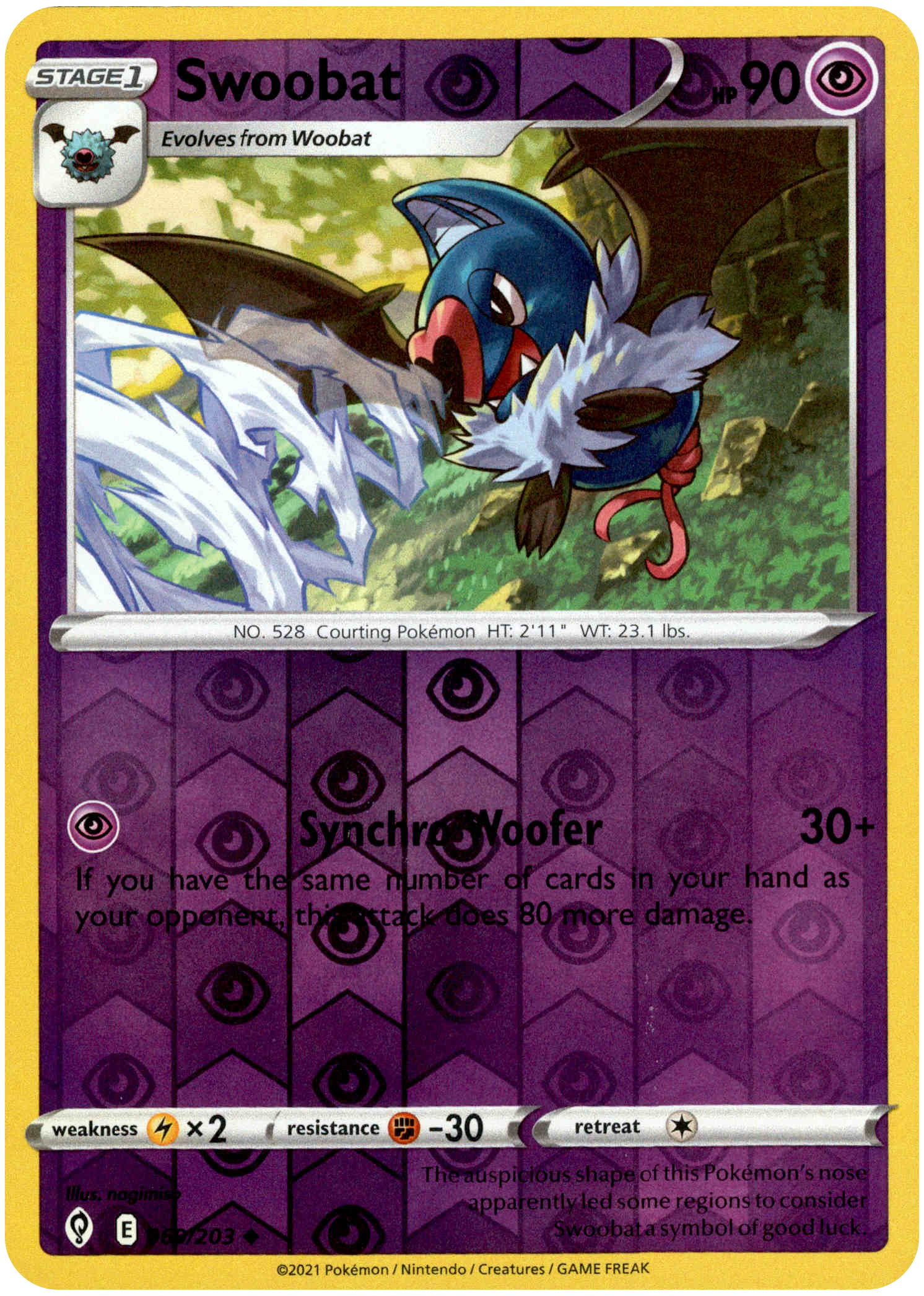Swoobat - 069/203 - Evolving Skies - Reverse Holo - Card Cavern