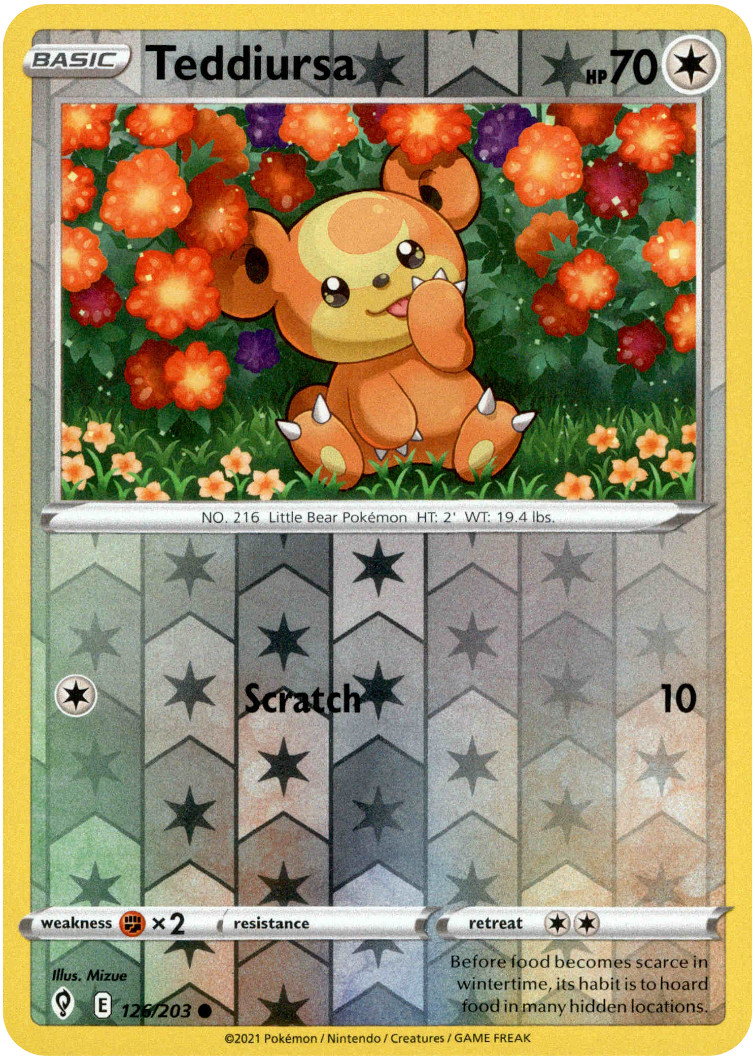 Teddiursa - 126/203 - Evolving Skies - Reverse Holo - Card Cavern