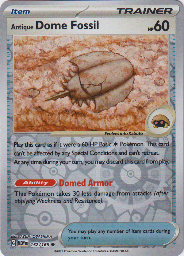 Antique Dome Fossil - 152/165 - Scarlet & Violet 151 - Reverse Holo - Card Cavern