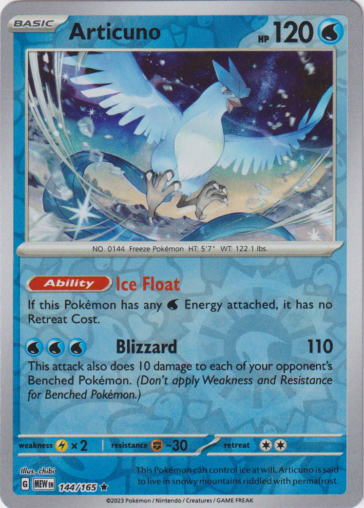 Articuno #144/165 Reverse Holo Pokemon Card - From Scarlet & Violet: 151 Set (English, Near Mint Condition) Articuno #144/165 Reverse Holo Pokemon Card - From Scarlet & Violet: 151 Set (English, Near Mint Condition)