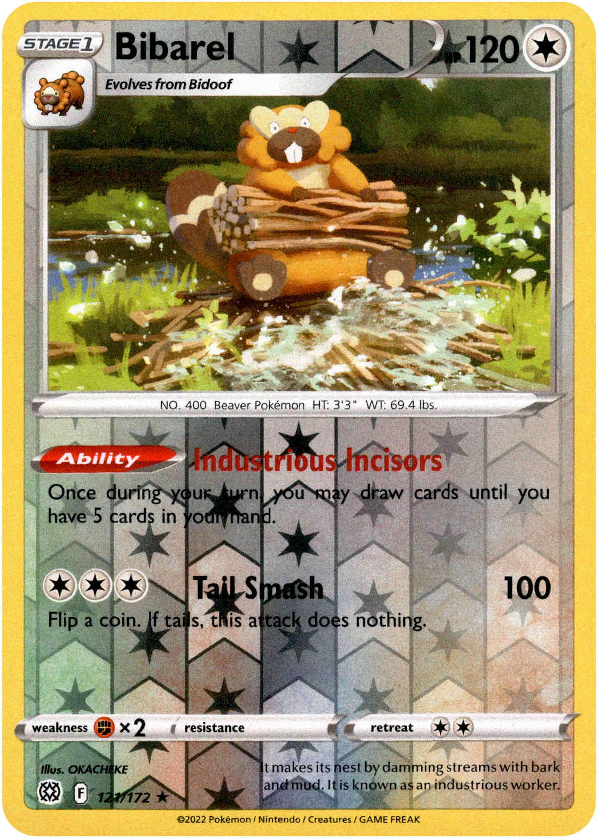 Bibarel - 121/172 - Brilliant Stars - Reverse Holo - Card Cavern