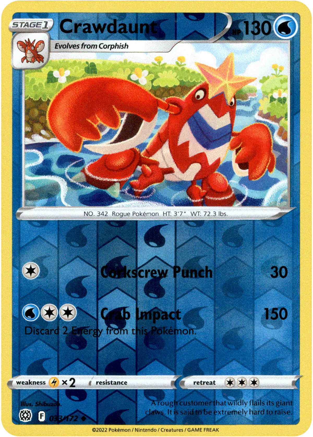 Crawdaunt - 033/172 - Brilliant Stars - Reverse Holo - Card Cavern