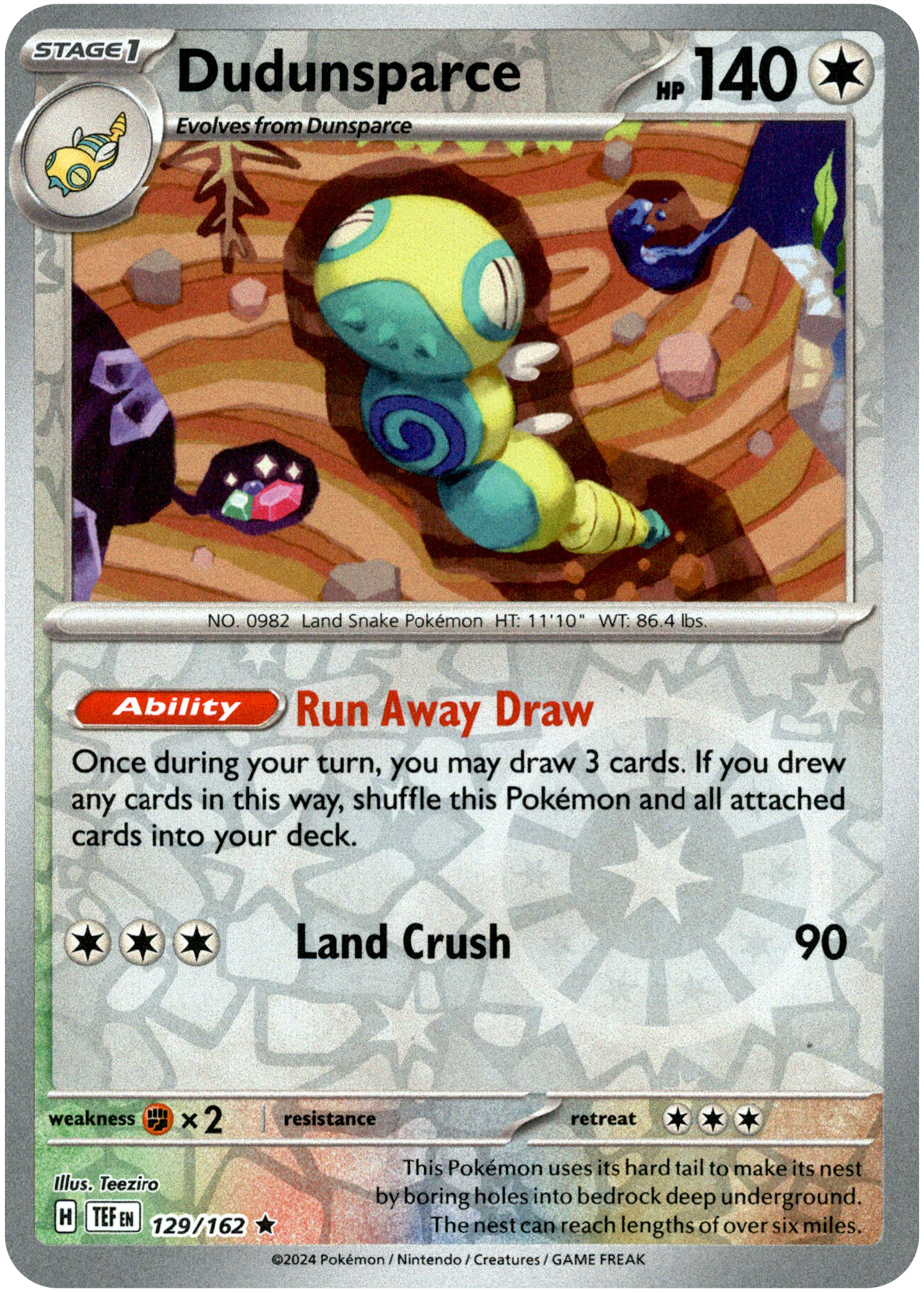 Dudunsparce - 129/162 - Temporal Forces - Reverse Holo - Card Cavern