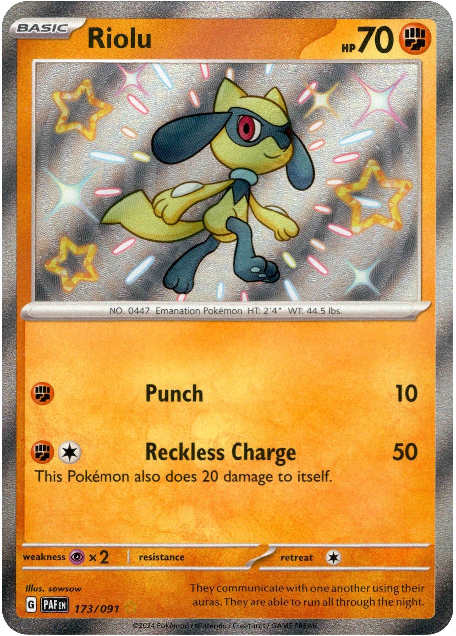 Riolu - 173/091 - Paldean Fates - Holo - Card Cavern