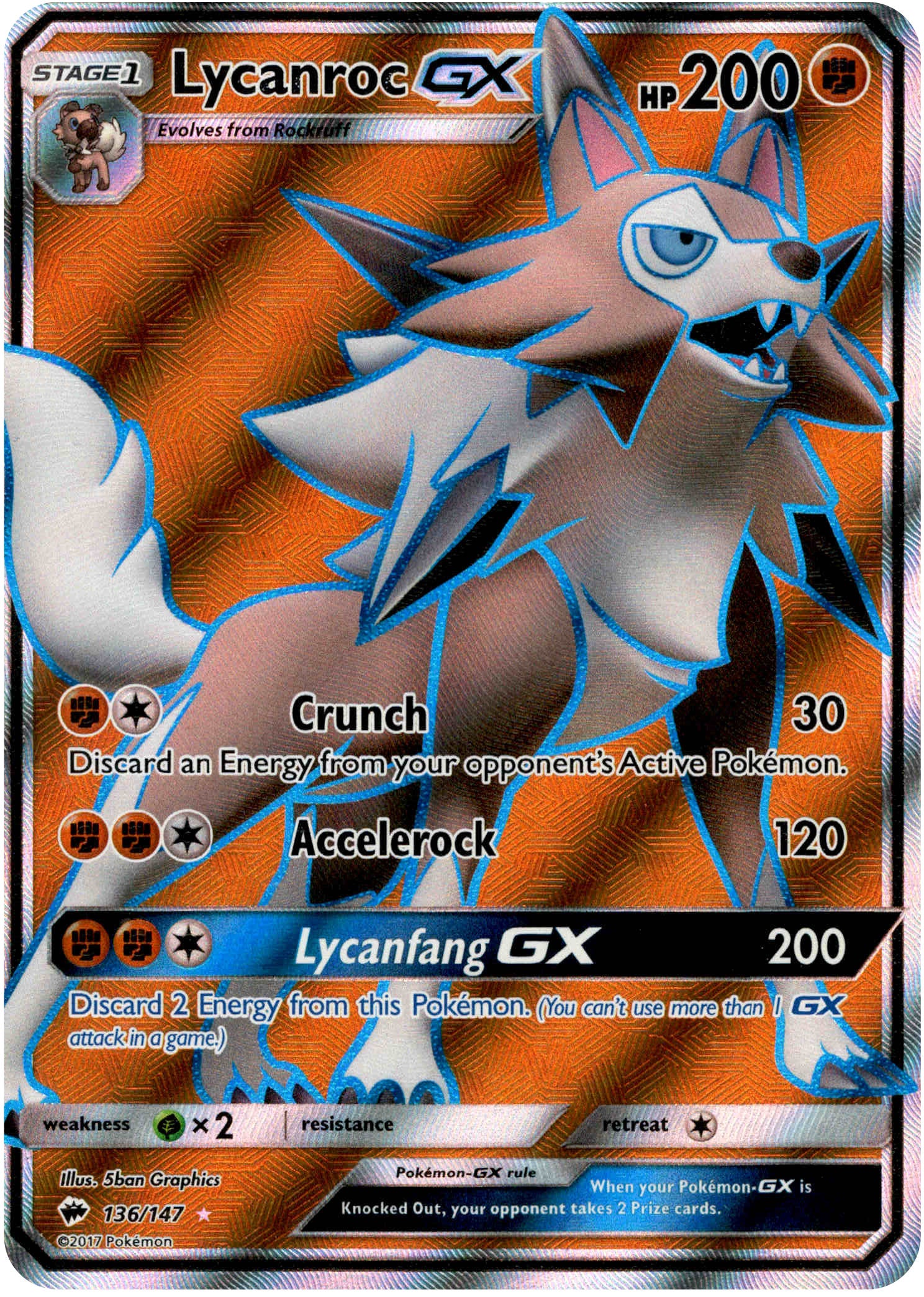 Lycanroc GX Full Art - 136/147 - Burning Shadows - Holo - Card Cavern