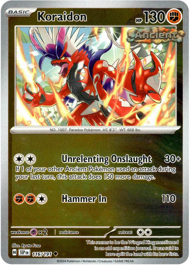 Koraidon - 116/191 - Surging Sparks - Reverse Holo Card Cavern Trading Cards, LLC Koraidon - 116/191 - Surging Sparks - Reverse Holo Card Cavern Trading Cards, LLC