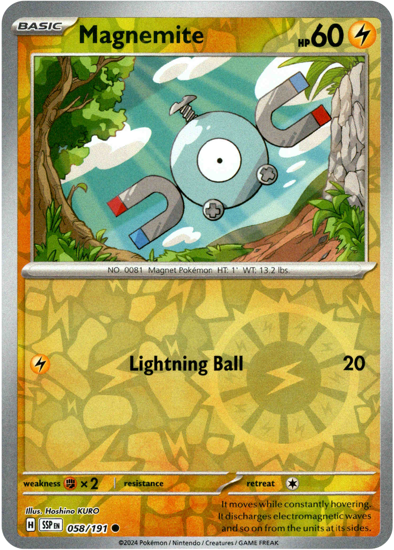 Magnemite - 058/191 - Surging Sparks - Reverse Holo  Card Cavern Trading  Cards, LLC