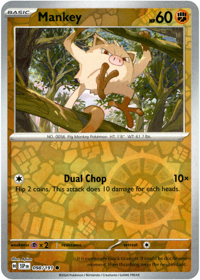 Mankey - 098/191 - Surging Sparks - Reverse Holo Card Cavern Trading Cards, LLC Mankey - 098/191 - Surging Sparks - Reverse Holo Card Cavern Trading Cards, LLC