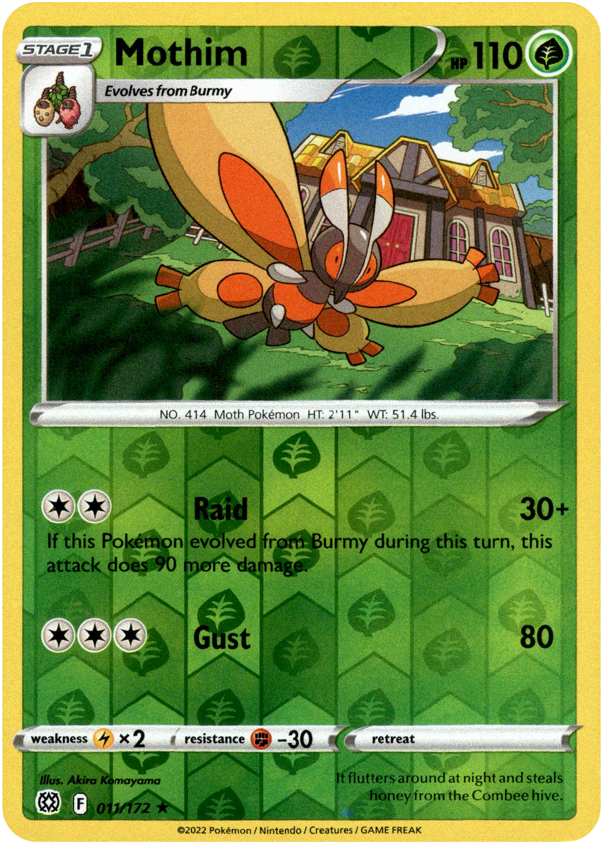 Mothim - 011/172 - Brilliant Stars - Reverse Holo - Card Cavern