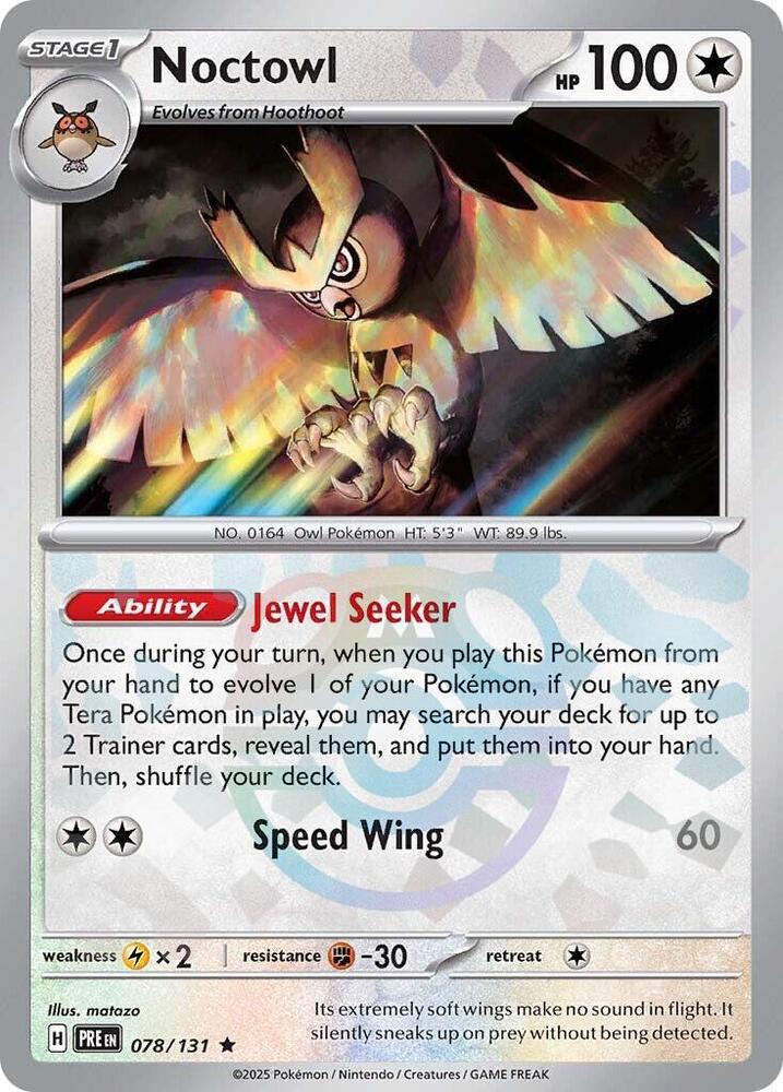 Noctowl (Master Ball Pattern) - 078/131 - Prismatic Evolutions - Holo - Card Cavern