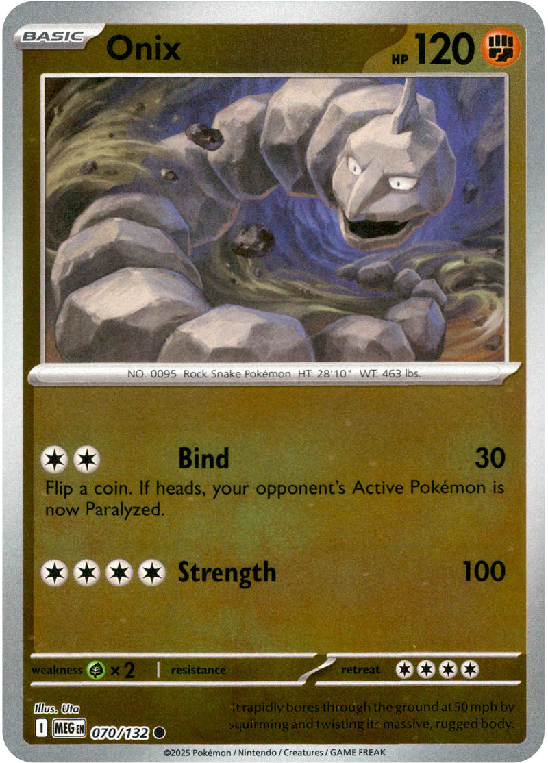 Onix - 070/132 - Mega Evolution - Reverse Holo Card Cavern Trading Cards, LLC Onix - 070/132 - Mega Evolution - Reverse Holo Card Cavern Trading Cards, LLC