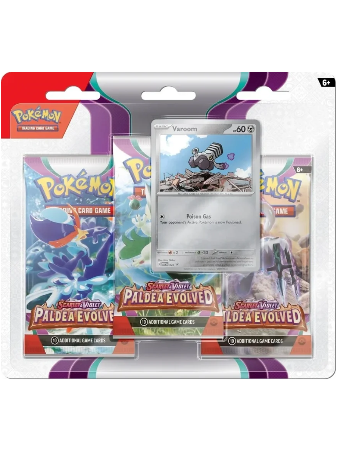 Paldea Evolved 3 Pack Blister with Varoom SVP026 - Card Cavern