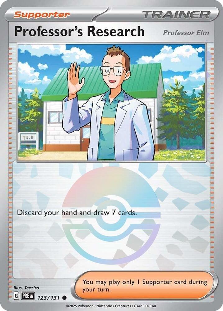 Professor's Research [Professor Elm] (Poke Ball Pattern) - 123/131 - Prismatic Evolutions - Holo - Card Cavern