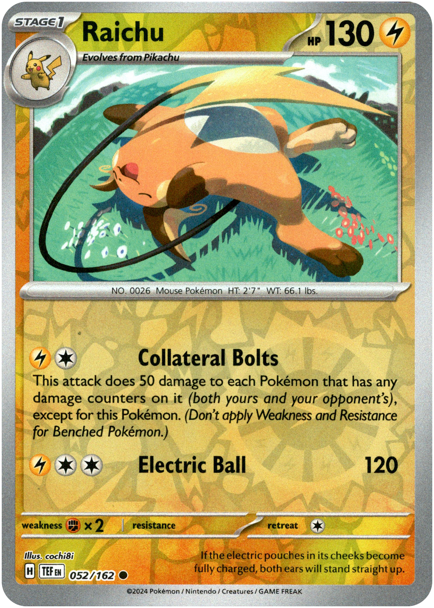 Raichu - 052/162 - Temporal Forces - Reverse Holo - Card Cavern