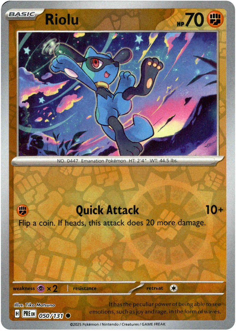 Riolu - 050/131 - Prismatic Evolutions - Reverse Holo Card Cavern Trading Cards, LLC Riolu - 050/131 - Prismatic Evolutions - Reverse Holo Card Cavern Trading Cards, LLC