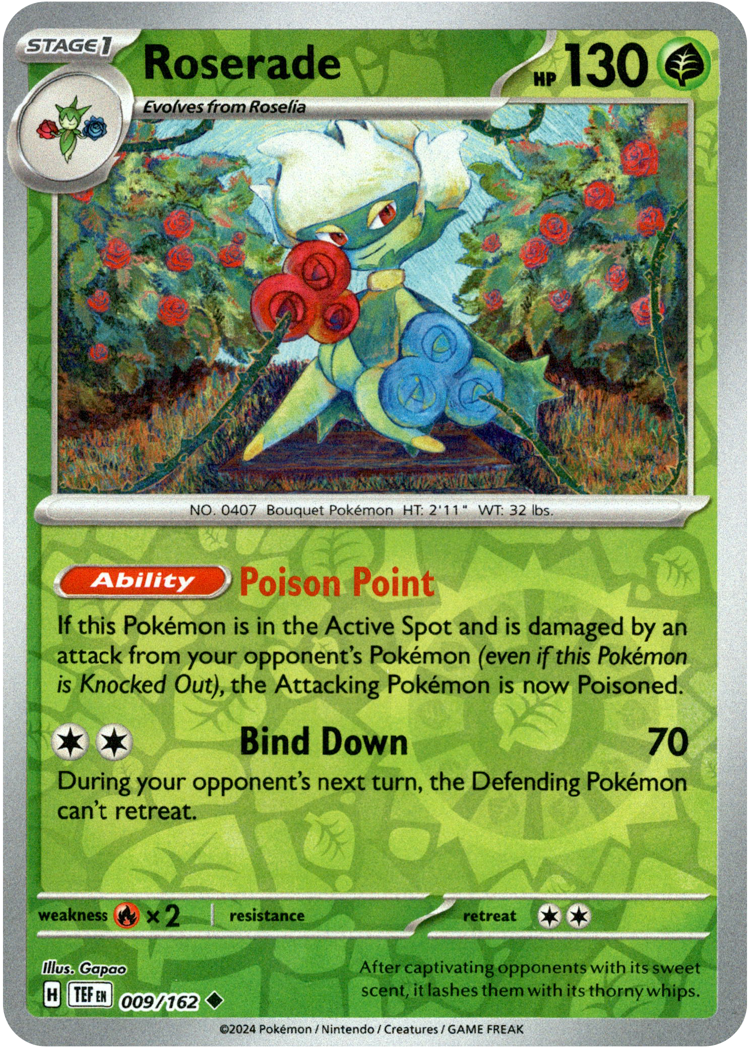 Roserade - 009/162 - Temporal Forces - Reverse Holo - Card Cavern