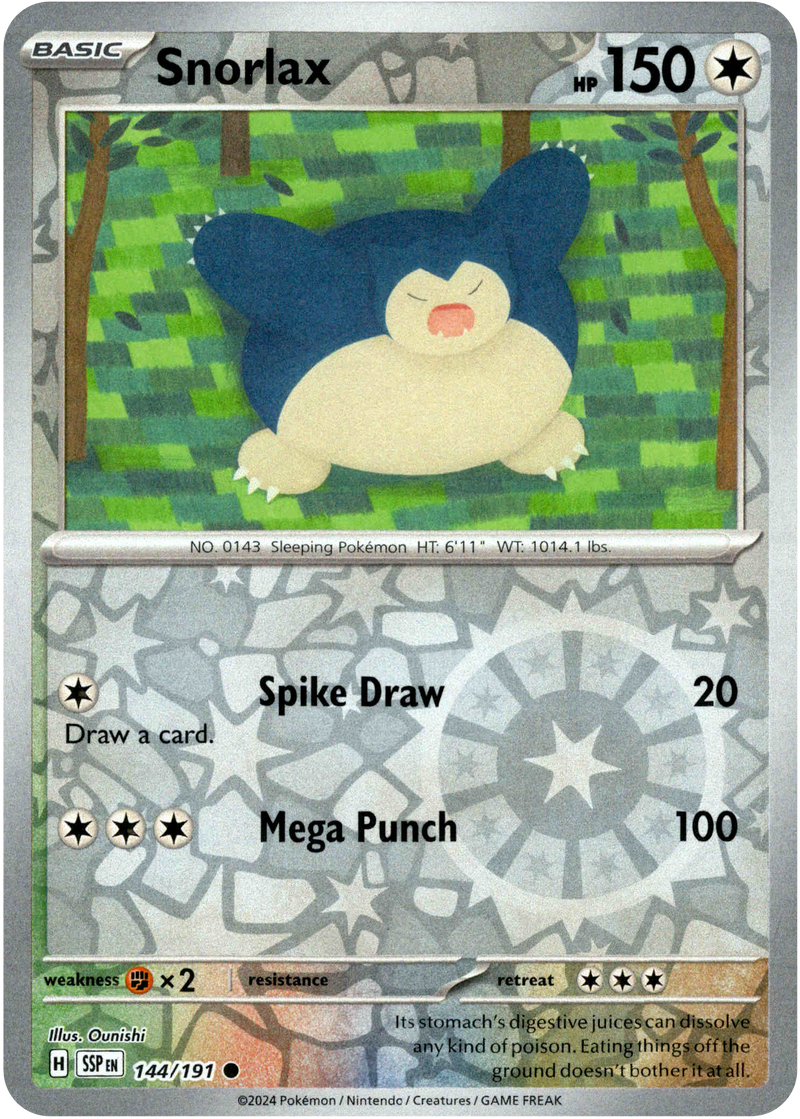 Snorlax - 144/191 - Surging Sparks - Reverse Holo  Card Cavern Trading  Cards, LLC