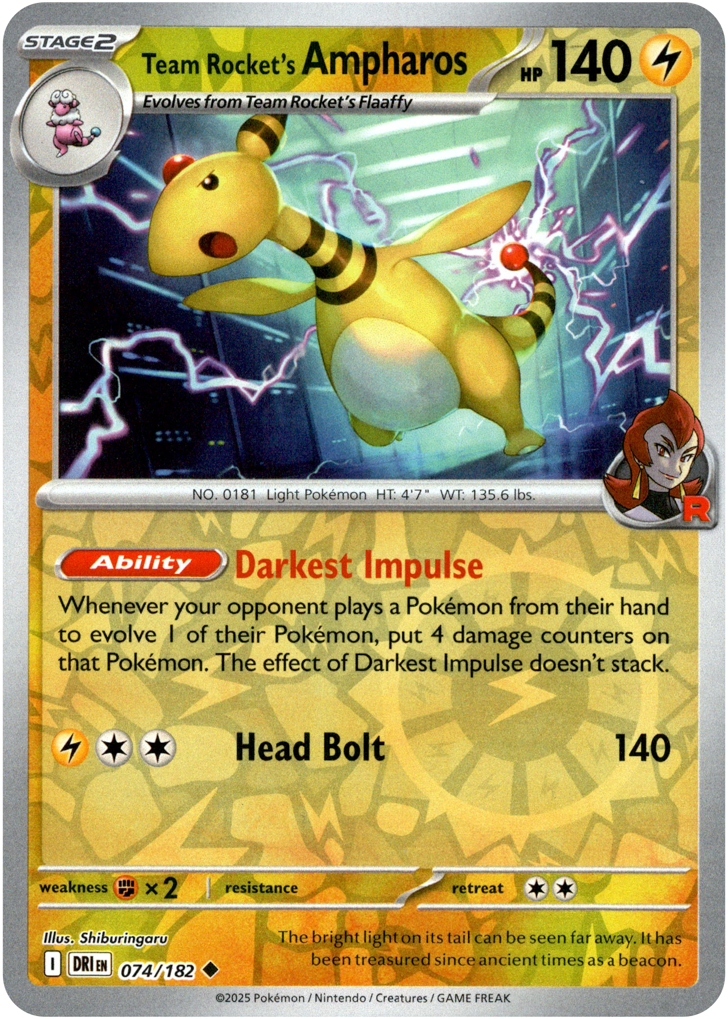 Team Rocket's Ampharos - 074/182 - Destined Rivals - Reverse Holo - Card Cavern