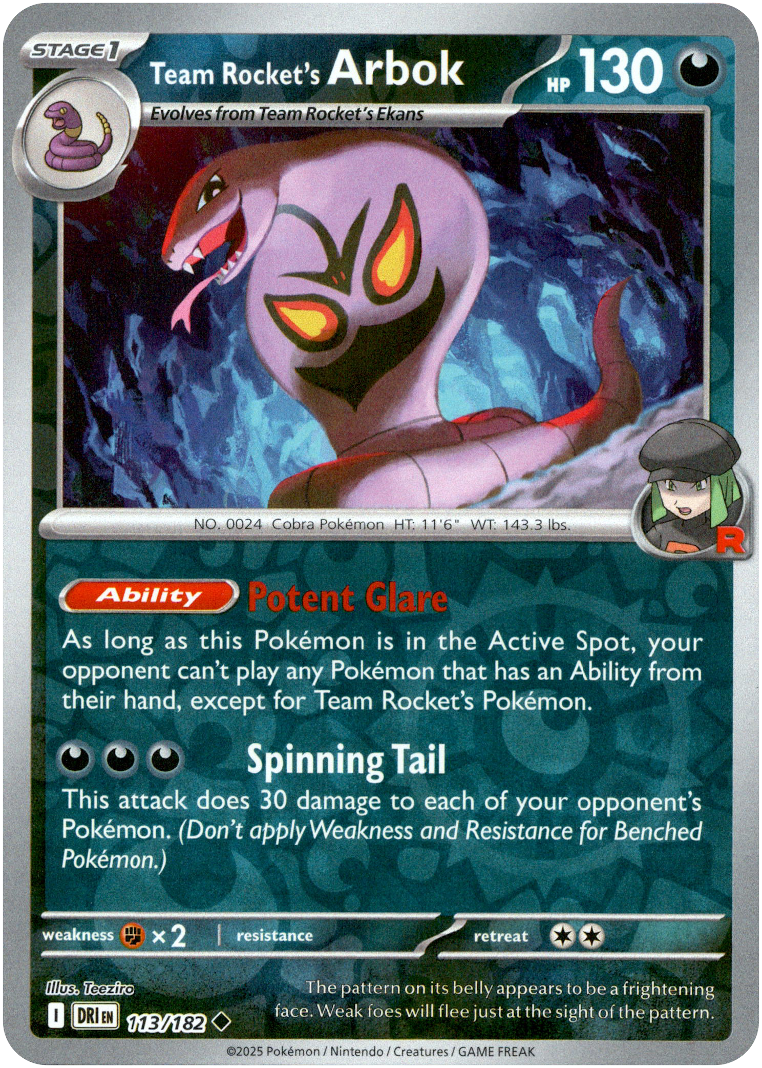Team Rocket's Arbok - 113/182 - Destined Rivals - Reverse Holo - Card Cavern