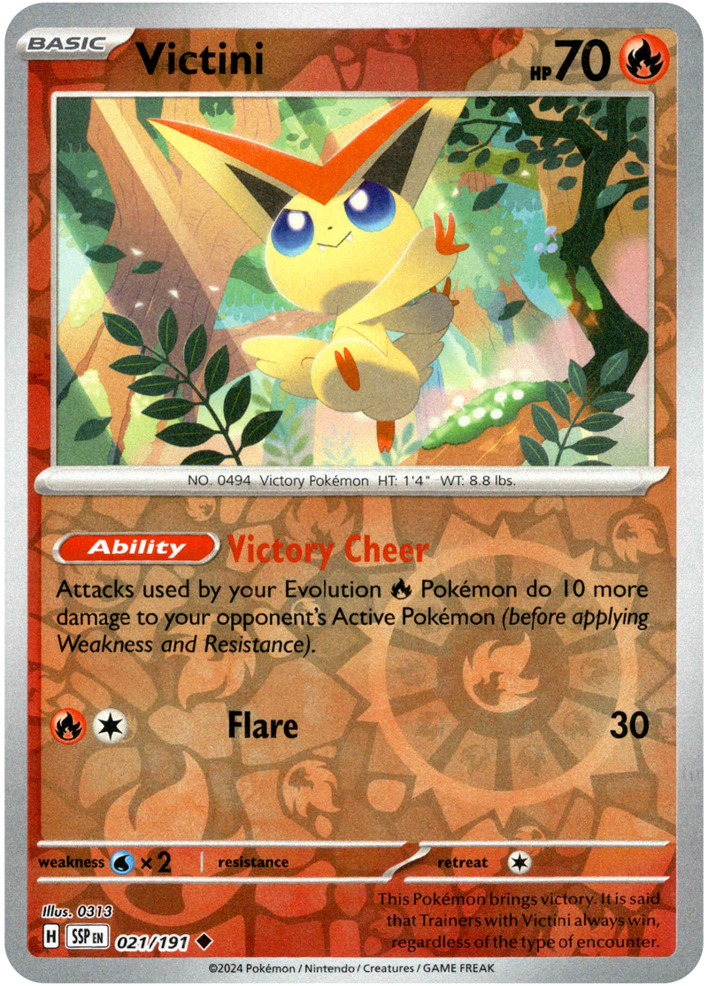 holographic victini card Victini - 021/191 - Surging Sparks