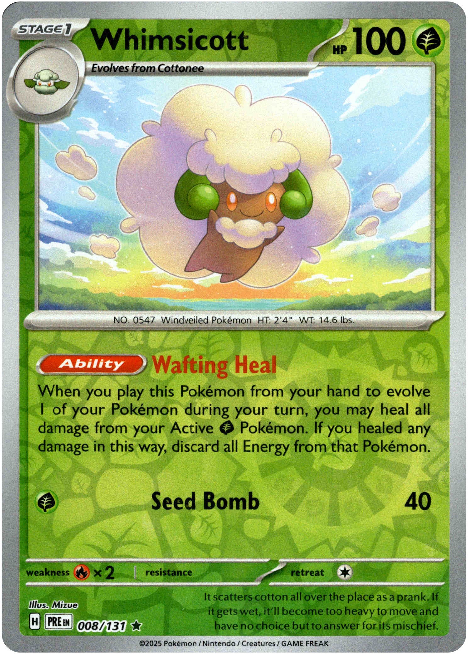 Whimsicott - 008/131 - Prismatic Evolutions - Reverse Holo - Card Cavern