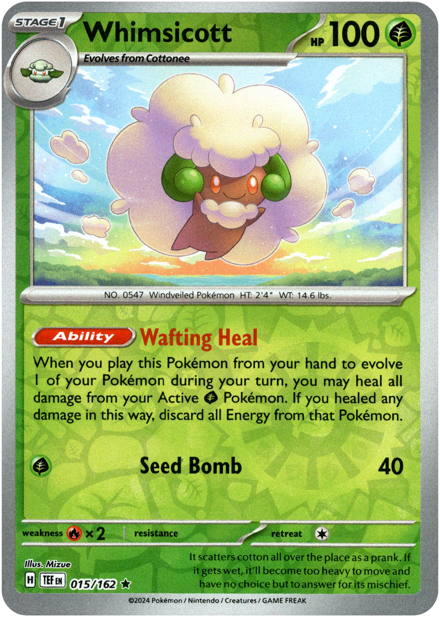 Whimsicott - 015/162 - Temporal Forces - Reverse Holo - Card Cavern