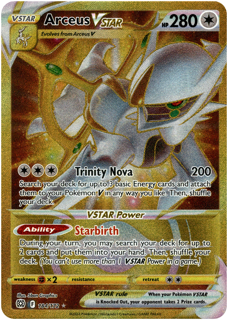 Arceus VSTAR Secret Rare - 184/172 - Brilliant Stars - Holo Card Cavern Trading Cards, LLC Arceus VSTAR Secret Rare - 184/172 - Brilliant Stars - Holo Card Cavern Trading Cards, LLC