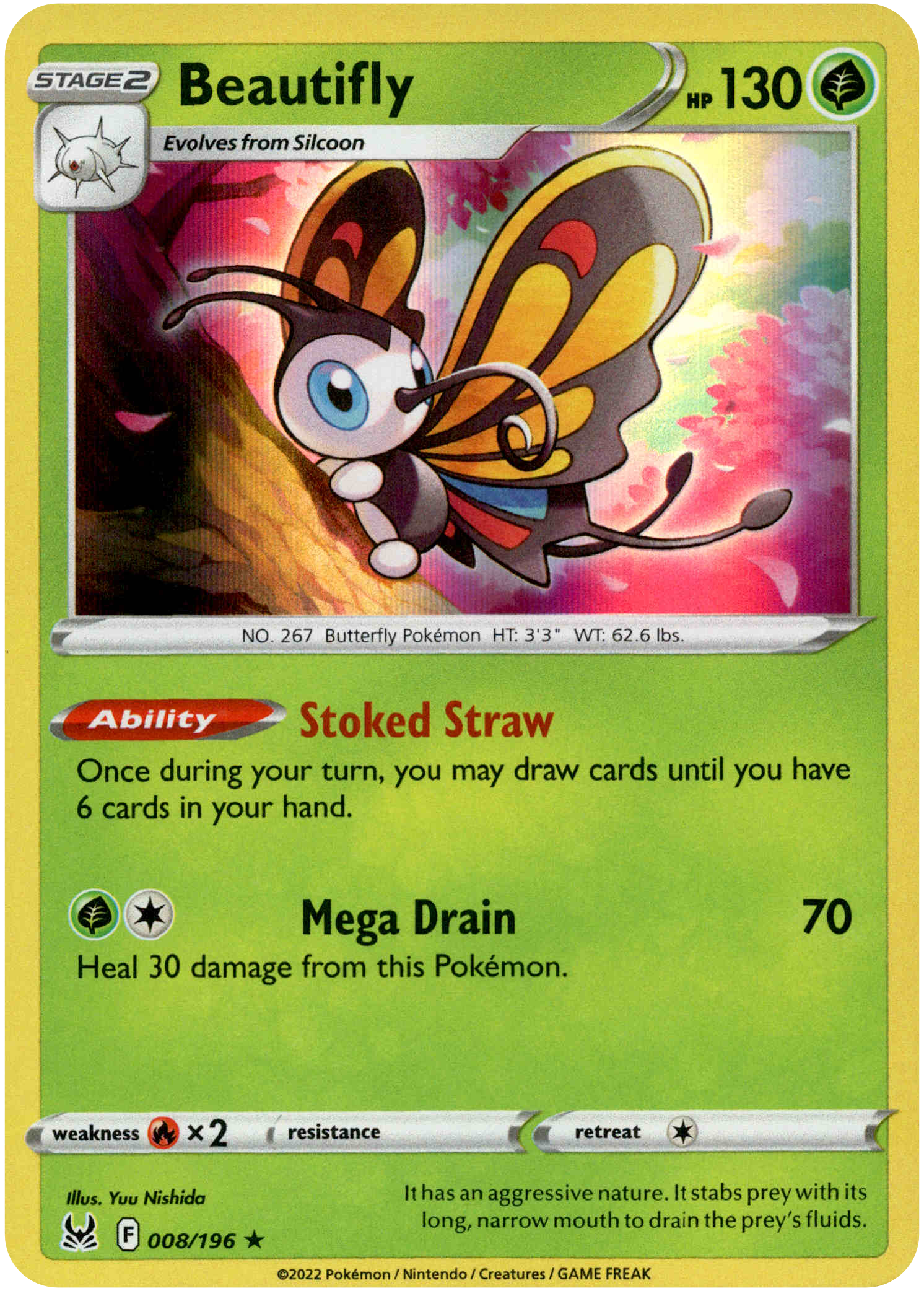 Beautifly - 008/196 - Lost Origin - Holo - Card Cavern