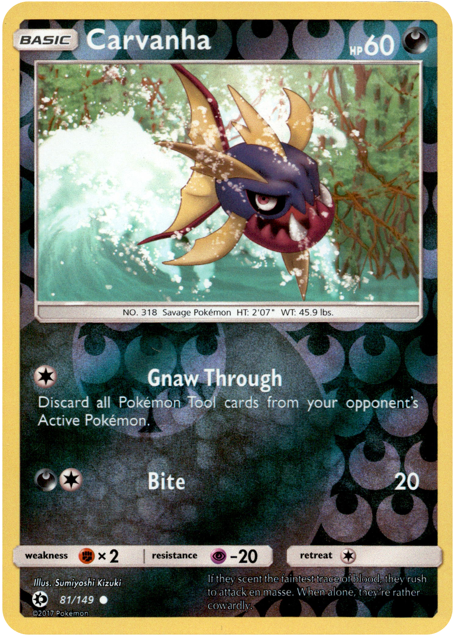 Carvanha - 81/149 - Sun & Moon - Reverse Holo - Card Cavern