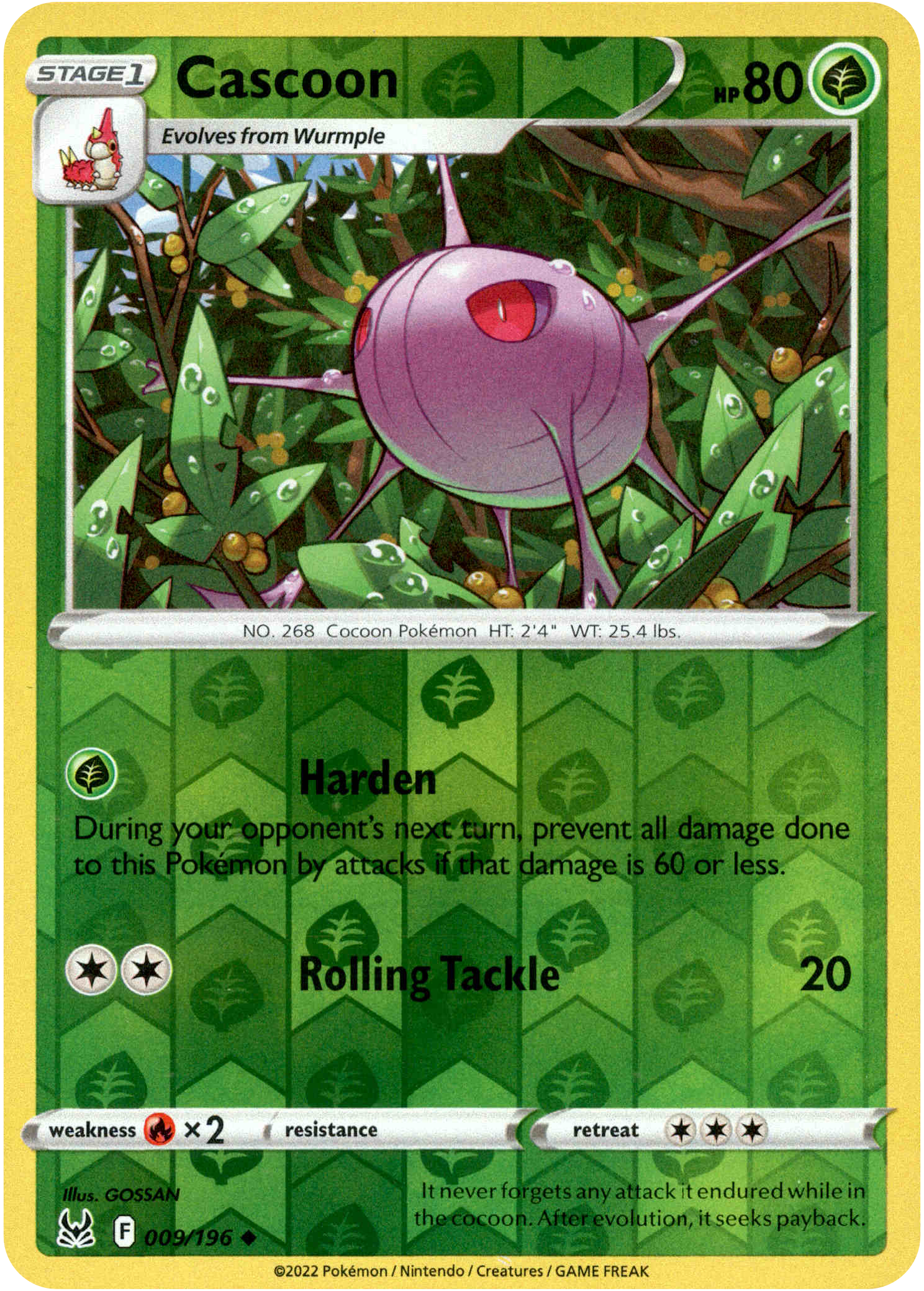 Cascoon - 009/196 - Lost Origin - Reverse Holo - Card Cavern