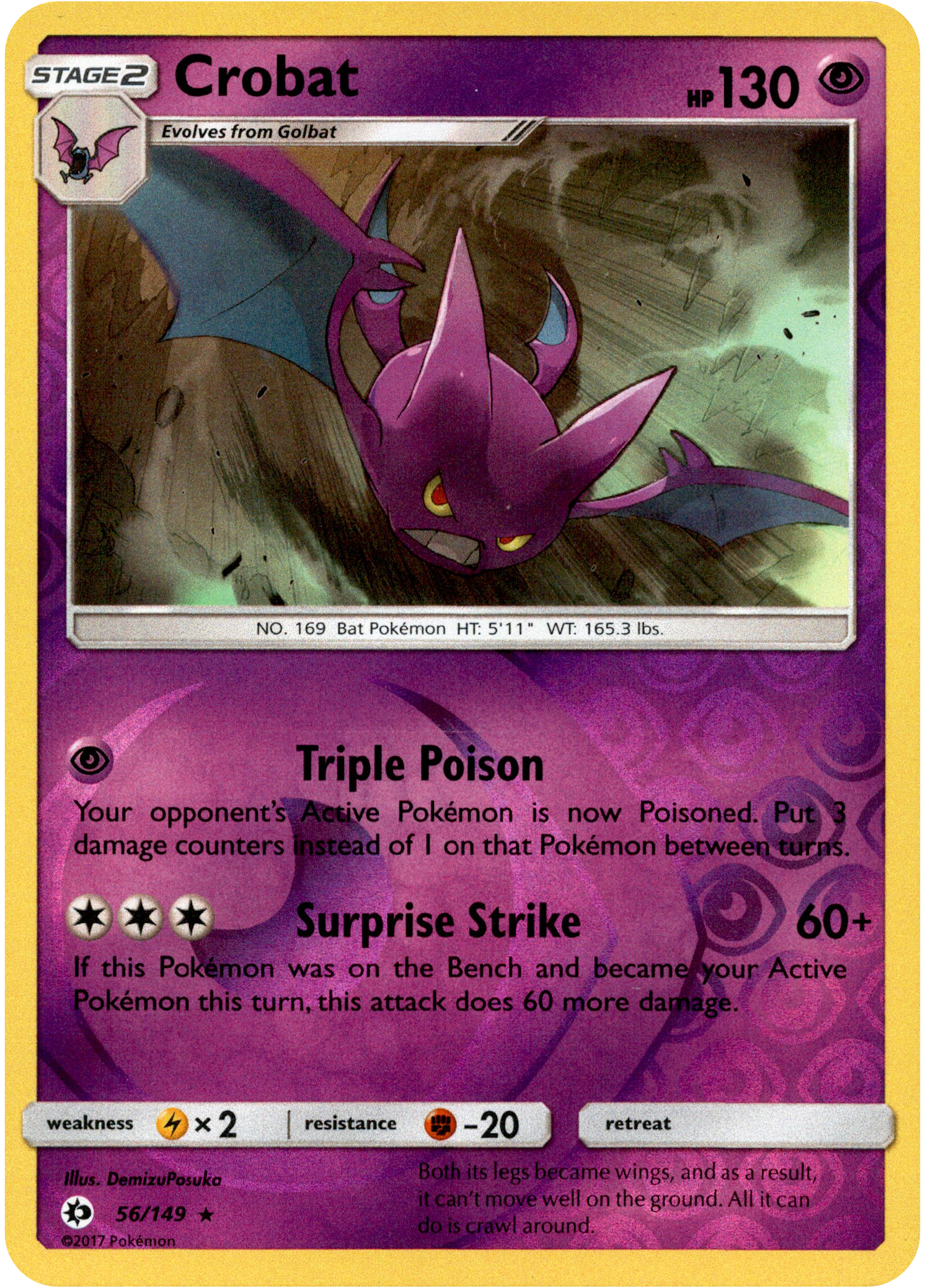 Crobat - 56/149 - Sun & Moon - Reverse Holo - Card Cavern