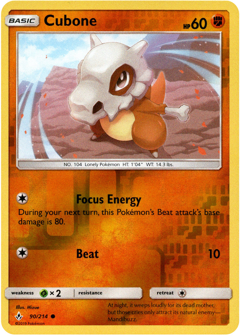 cubone pokemon card holographic Cubone - 90/214 - Unbroken Bonds