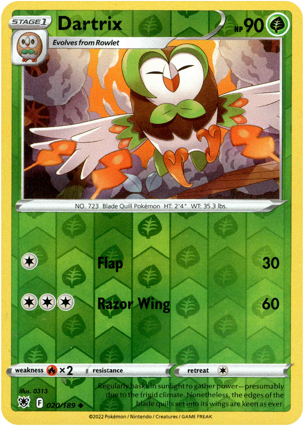 Dartrix - 020/189 - Astral Radiance - Reverse Holo - Card Cavern