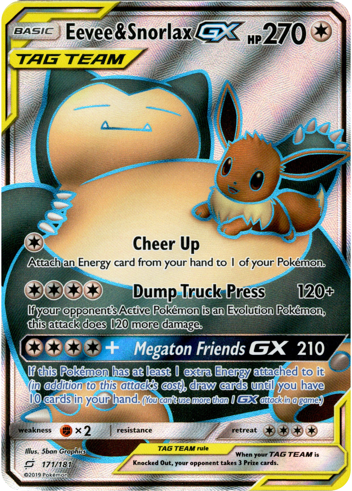 Eevee & Snorlax GX Full Art - 171/181 - Team Up - Holo - Card Cavern