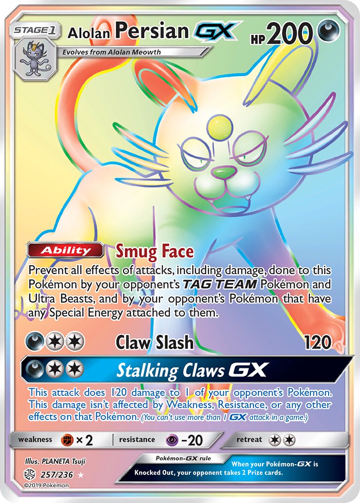 Alolan Persian GX Hyper Rare - 257/236 - Cosmic Eclipse - Holo - Card Cavern