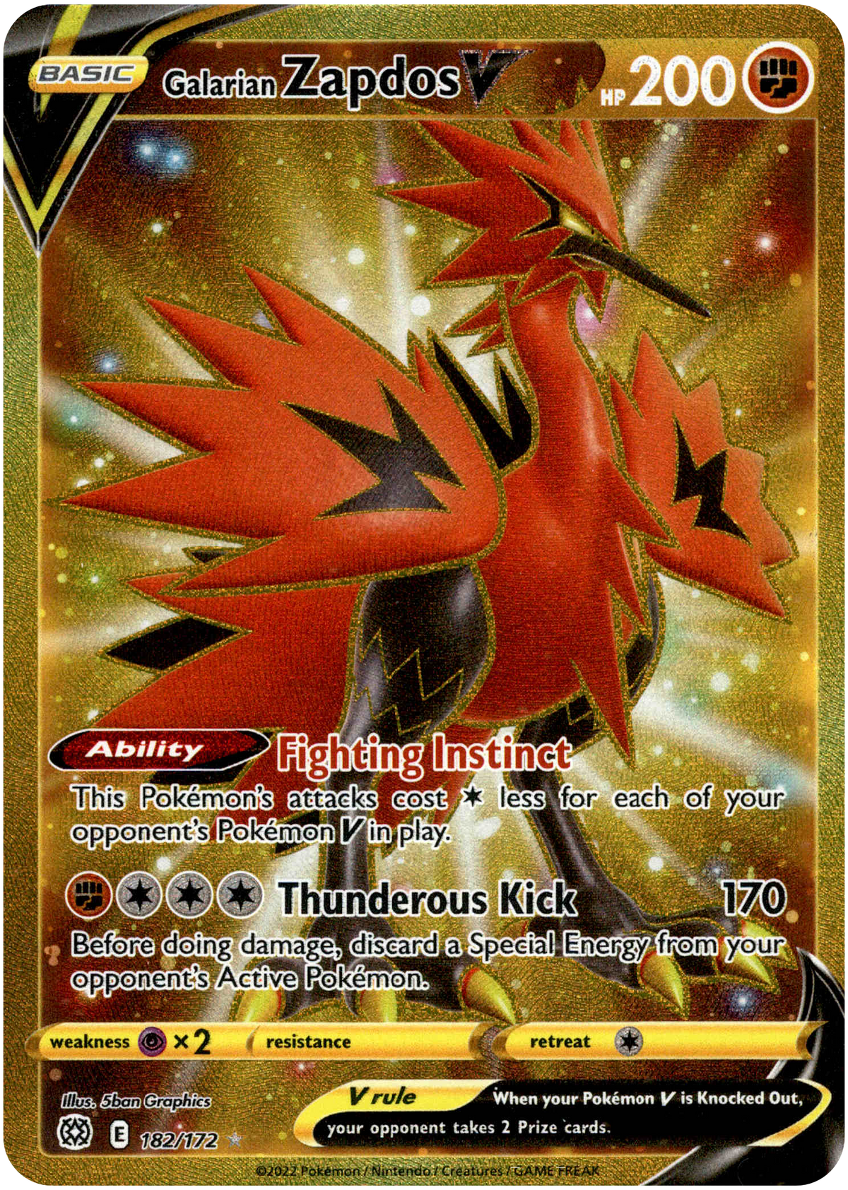 Galarian Zapdos V Secret Rare - 182/172 - Brilliant Stars - Holo - Card Cavern