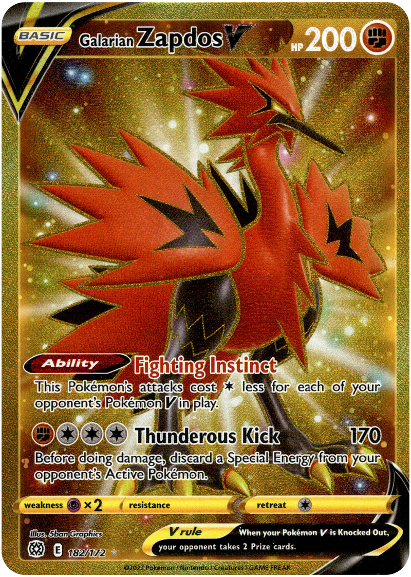 Galarian Zapdos V Secret Rare - 182/172 - Brilliant Stars - Holo