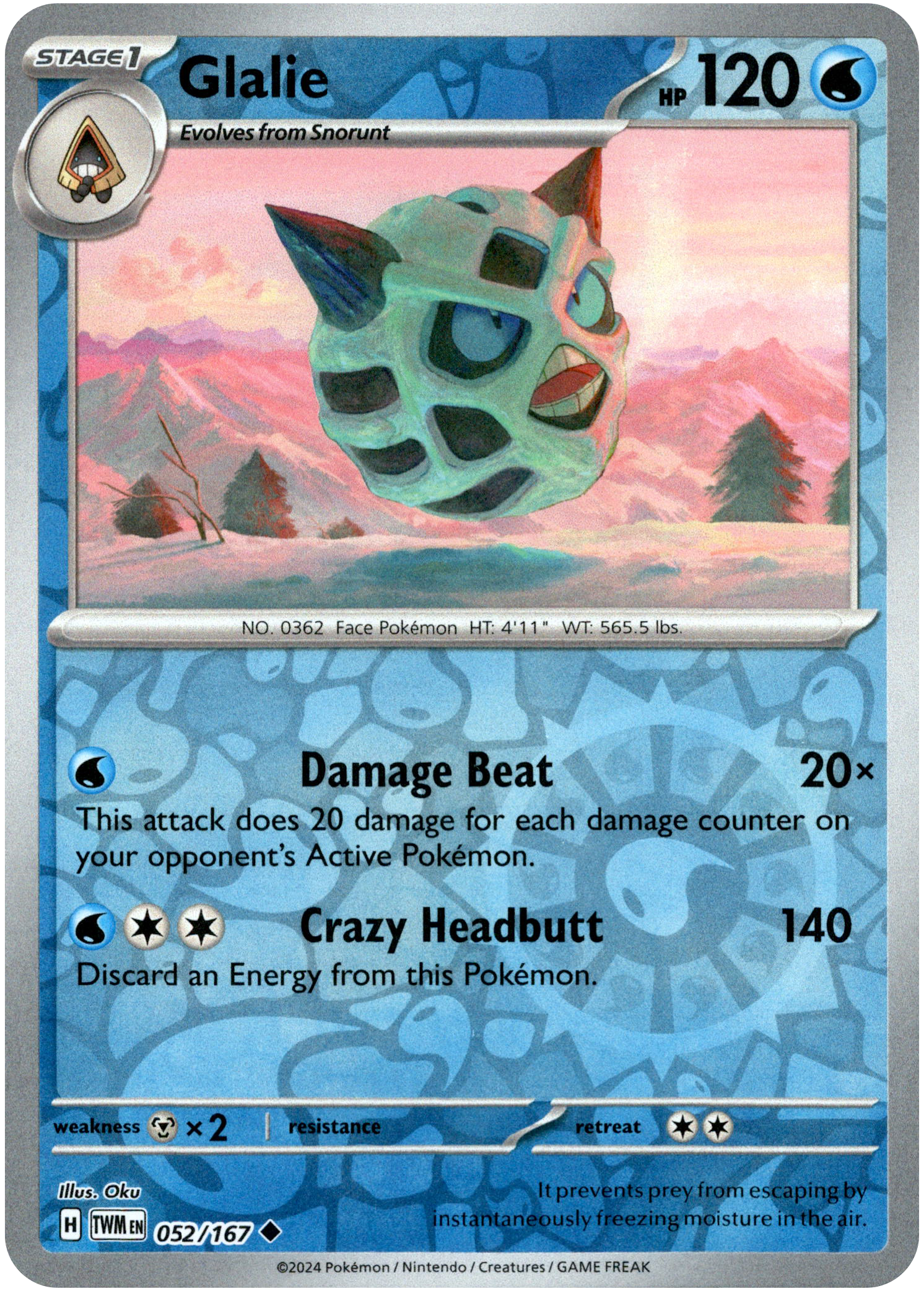 Glalie - 052/167 - Twilight Masquerade - Reverse Holo - Card Cavern