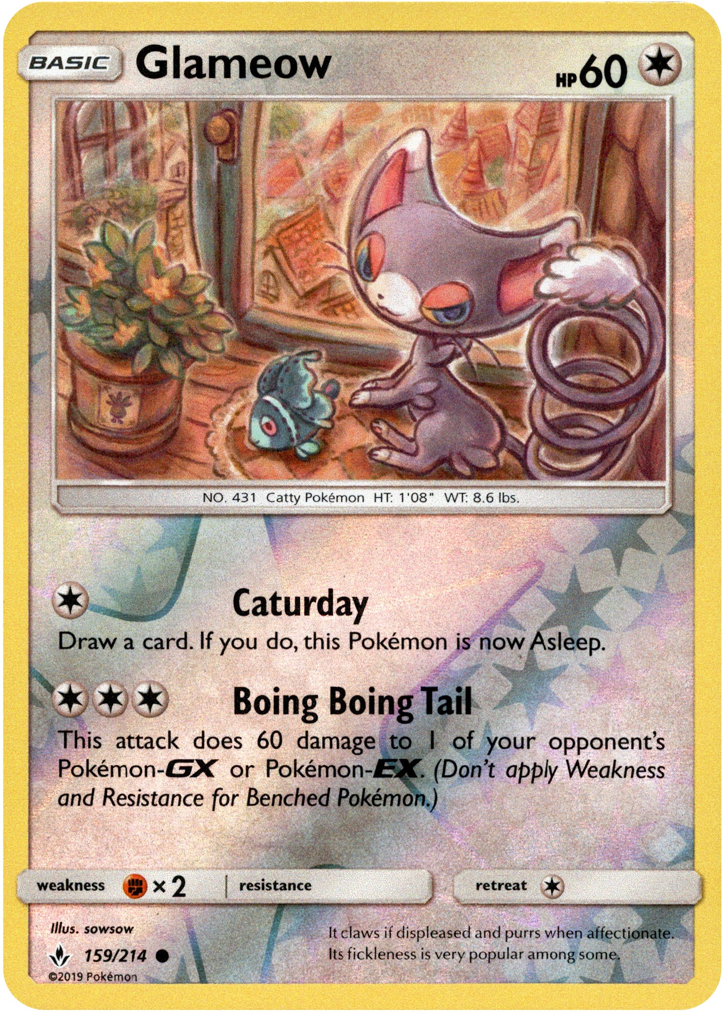 Glameow - 159/214 - Unbroken Bonds - Reverse Holo - Card Cavern