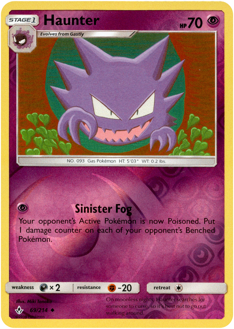 holographic haunter pokemon card Haunter - 69/214 - Unbroken Bonds