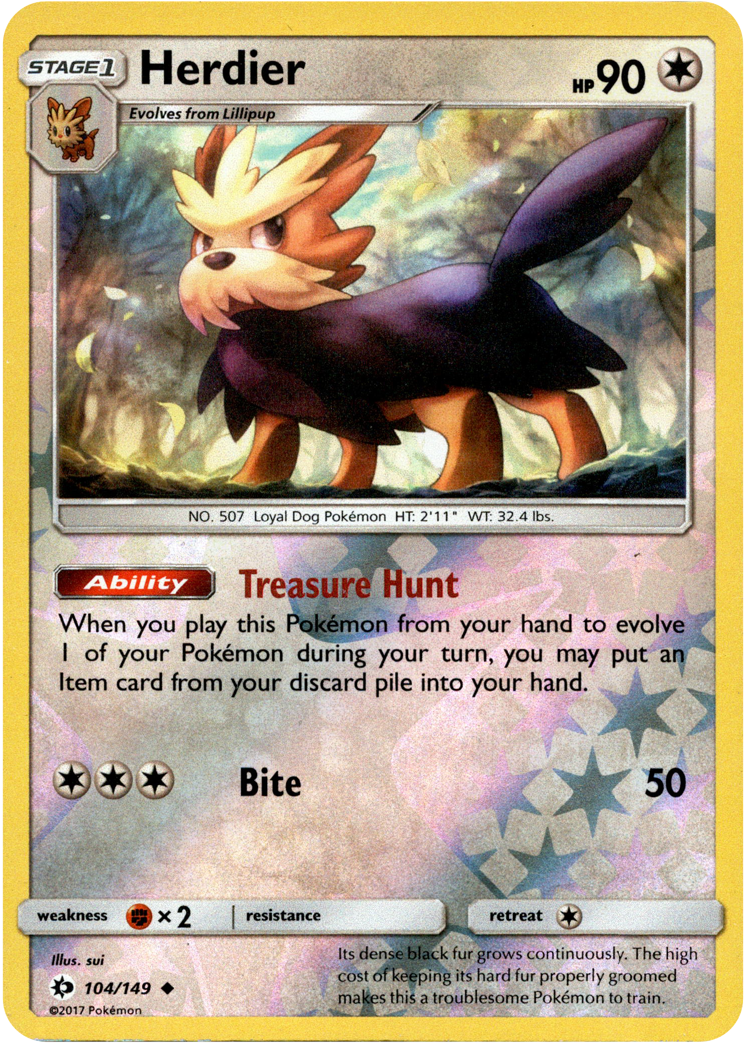 Herdier - 104/149 - Sun & Moon - Reverse Holo - Card Cavern